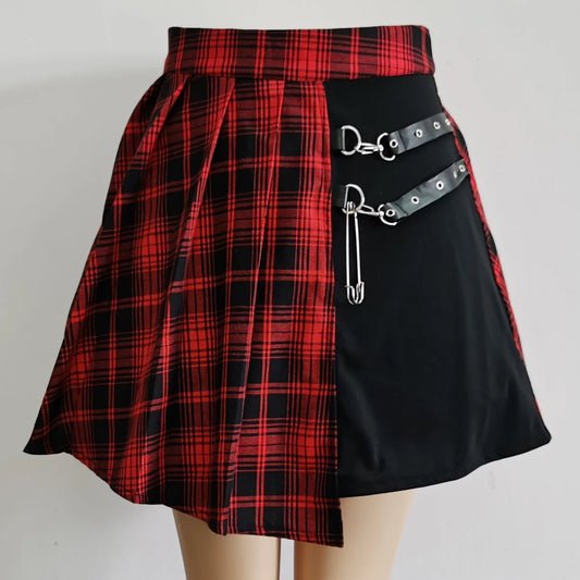 90s Womens Harajuku Punk Irregular Mini Pleated Skater Skirt Asymmetric Cutout High Waist Hip Hop Clubwear Gothic Y2K Skirts